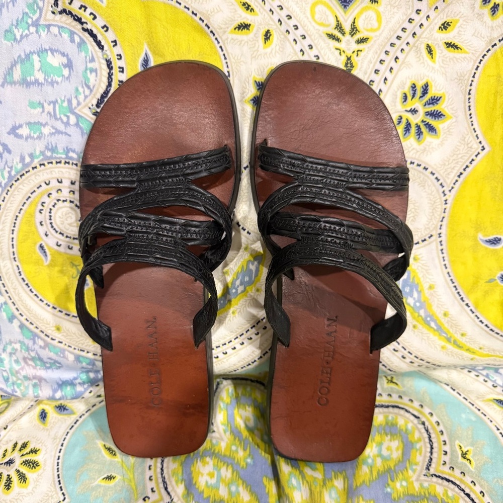 Cole Haan Brown Leather Sandals with Braided Straps